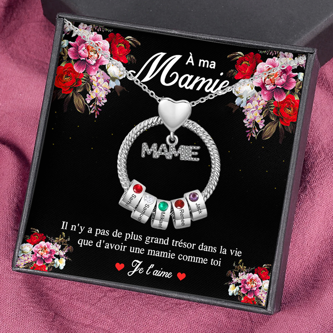 À ma Mamie - Collier Personnalisé 5 Prénoms et Pierre de naissance Or/Argent｜Jessemade