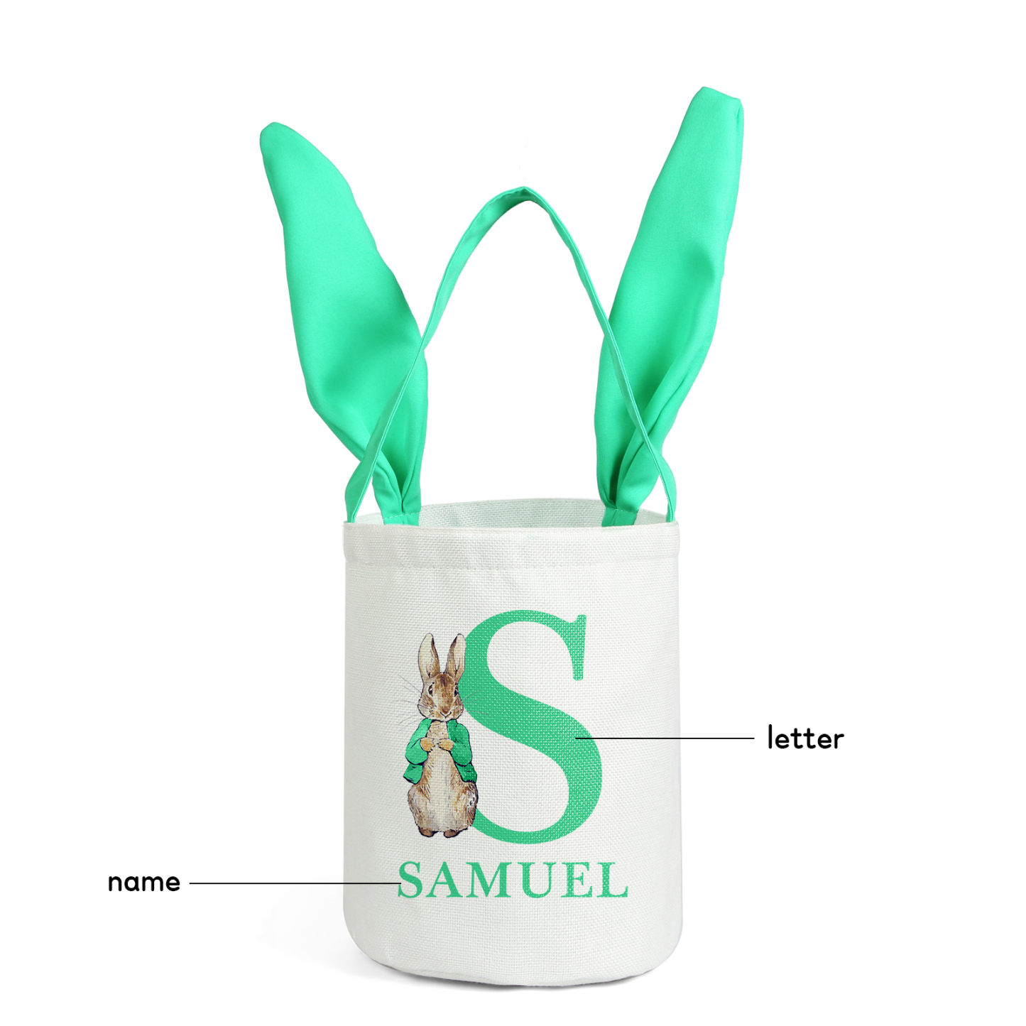 Sac de Pâques Lapin 1 Prénom et Lettre Personnalisés Tote Bag Enfant