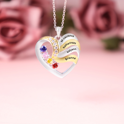 Collier Cœur 3 Prénoms Personnalisé avec 3 pierres de naissance | Jessemade