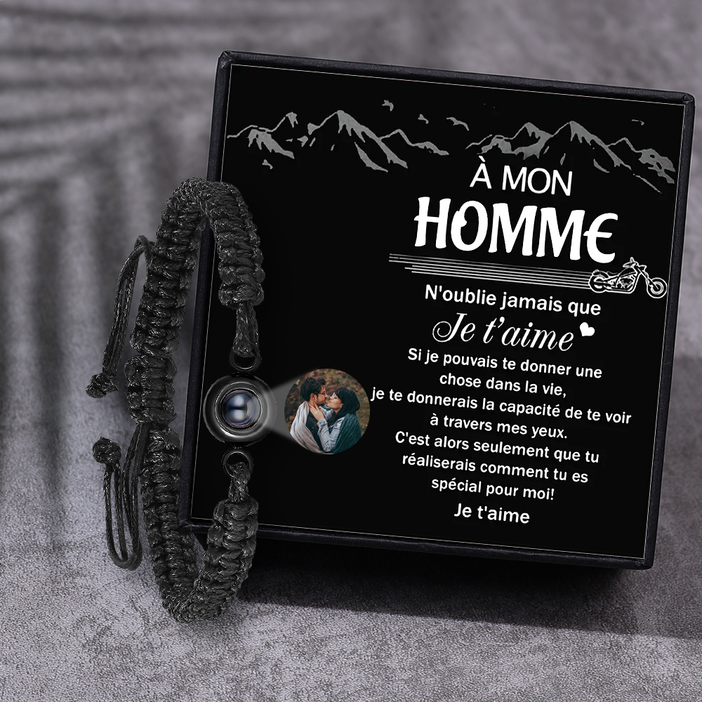 À Mon Homme - Bracelet Photo Projection Bracelet Acier Titane Personnalisée Noir｜ Jessemade