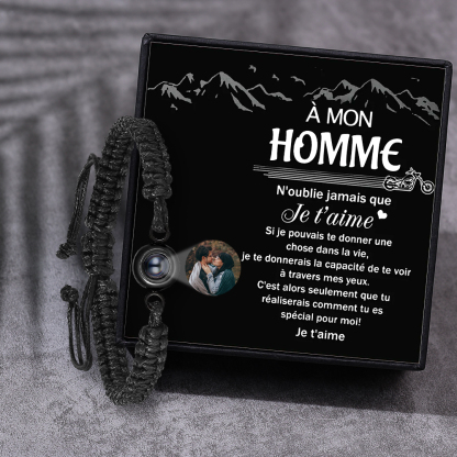 À Mon Homme - Bracelet Photo Projection Bracelet Acier Titane Personnalisée Noir｜ Jessemade