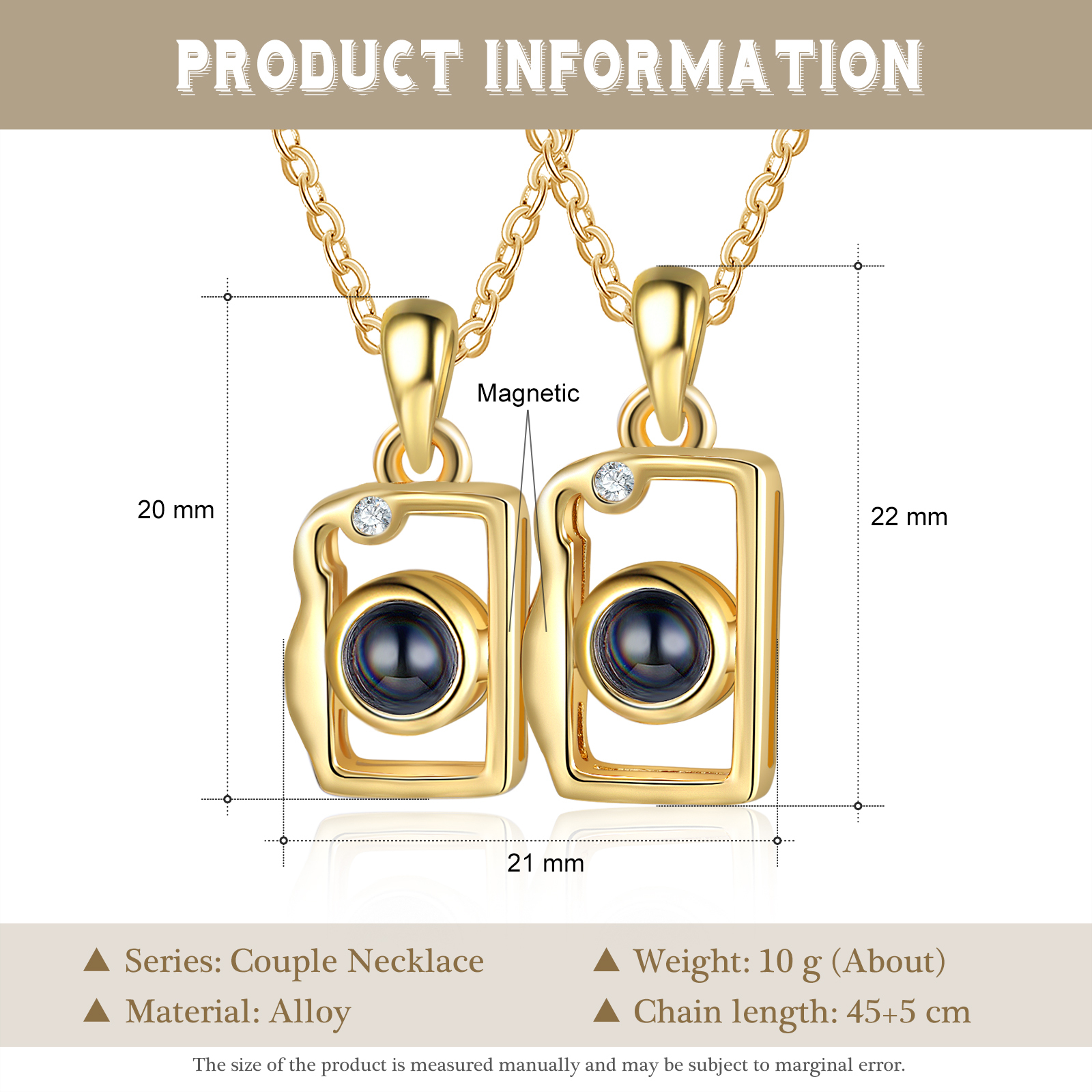 100 langues "Je t'aime" collier 2PCS Collier de projection photo personnalisé｜Jessemade