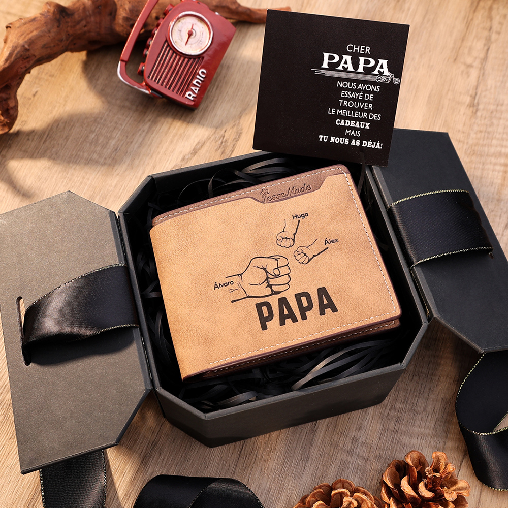 À mon Papa-Portefeuille Poings 3 Prénoms Personnalisés avec Texte et Photo Classique Homme Porte-Monnaie Carte | Jessemade