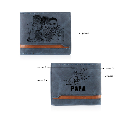 À mon Papa - Portefeuille Poings 4 Prénoms Personnalisés avec Photo Classique Homme Porte-Monnaie Carte