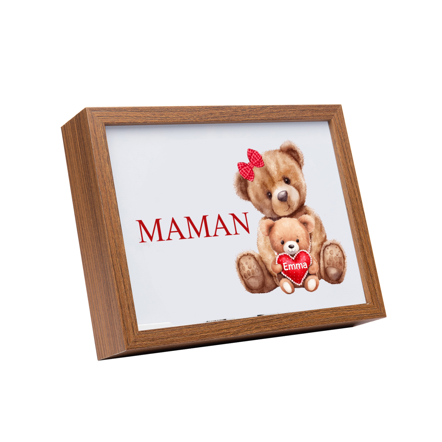 Cadre Photo LED Ours 1 Prénom Personnalisé avec 1 Texte Décoration Famille