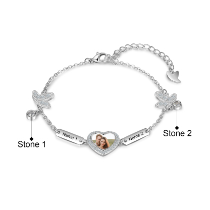 Bracelet Photo 2 prénom Personnalisé avec Cœur Breloque