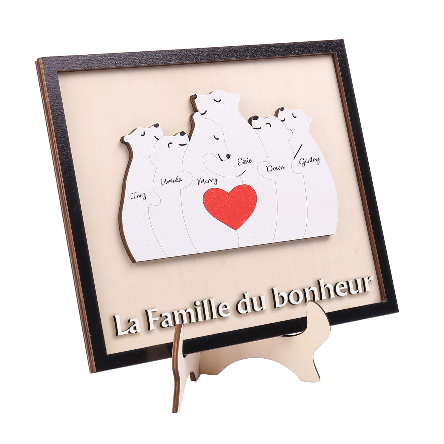 À ma Famille - Décoration en bois Ours 6 Prénoms Personnalisés Ornement pour Famille