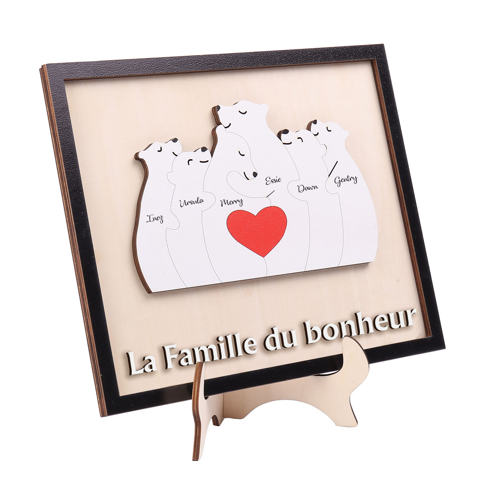 À ma Famille - Décoration en bois Ours 6 Prénoms Personnalisés Ornement pour Famille