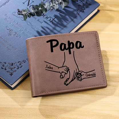 À mon Papa-Portefeuille La Main Dans La Main 2 Prénoms Personnalisée  Classique Homme Porte-Monnaie Carte | Jessemade