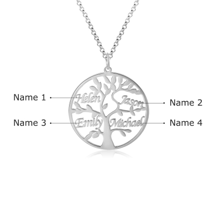Collier Argent Arbre de vie Arbre généalogique 4 prenoms
