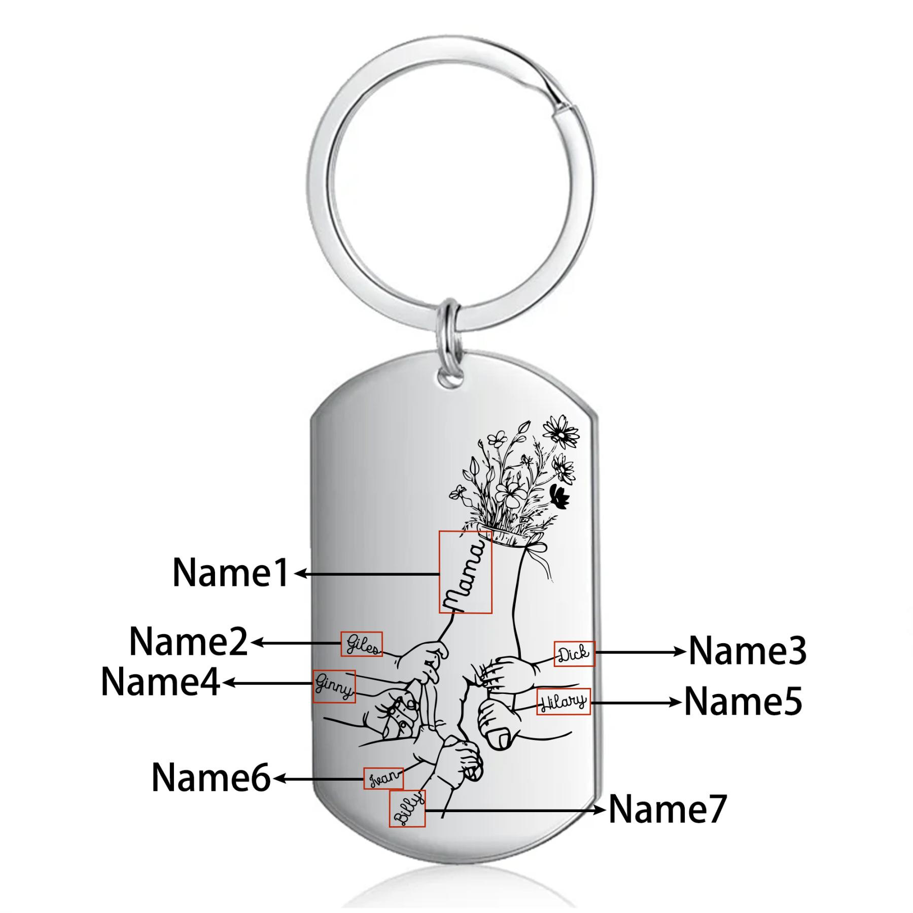 À Ma Maman/Mamie - Porte-Clés la Main dans la Main 2-7 Noms Personnalisés