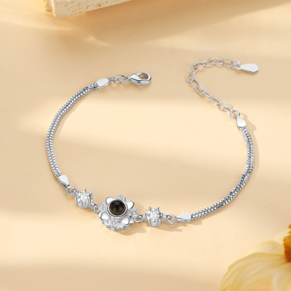 Bracelet Fleur Personnalisé avec Photo Bracelet Photo Projection Argent pour Femme｜ Jessemade