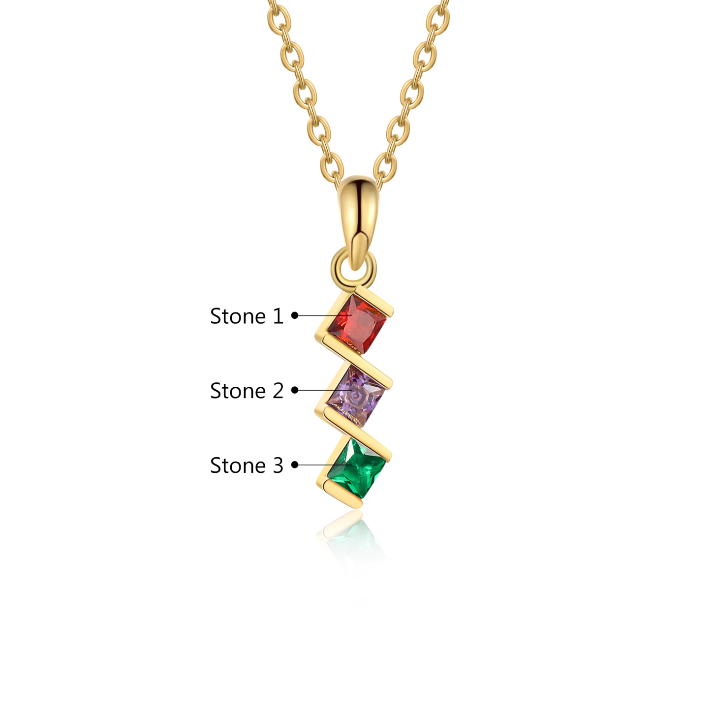 Collier Femmes 3 Pierres de Naissance Personnalisés