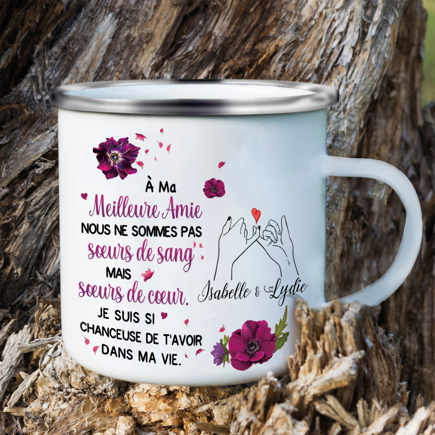 À Ma Meilleure Amie - Tasse émaillée promesse de petit doigt 2 Prénoms Personnalisés