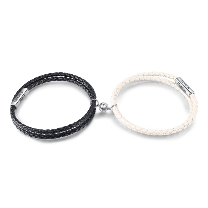 2PCS Bracelets en commun 2 Prénoms Personnalisés avec date Noeud Couli