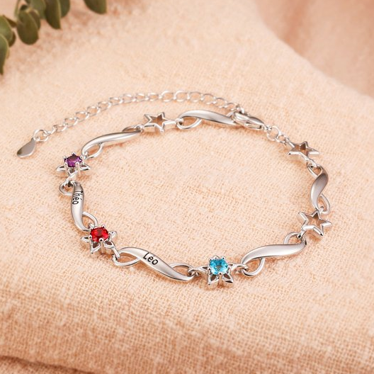 Bracelet infini à Breloque 3 Prénom Personnalisé avec 3 Pierre de Naissance