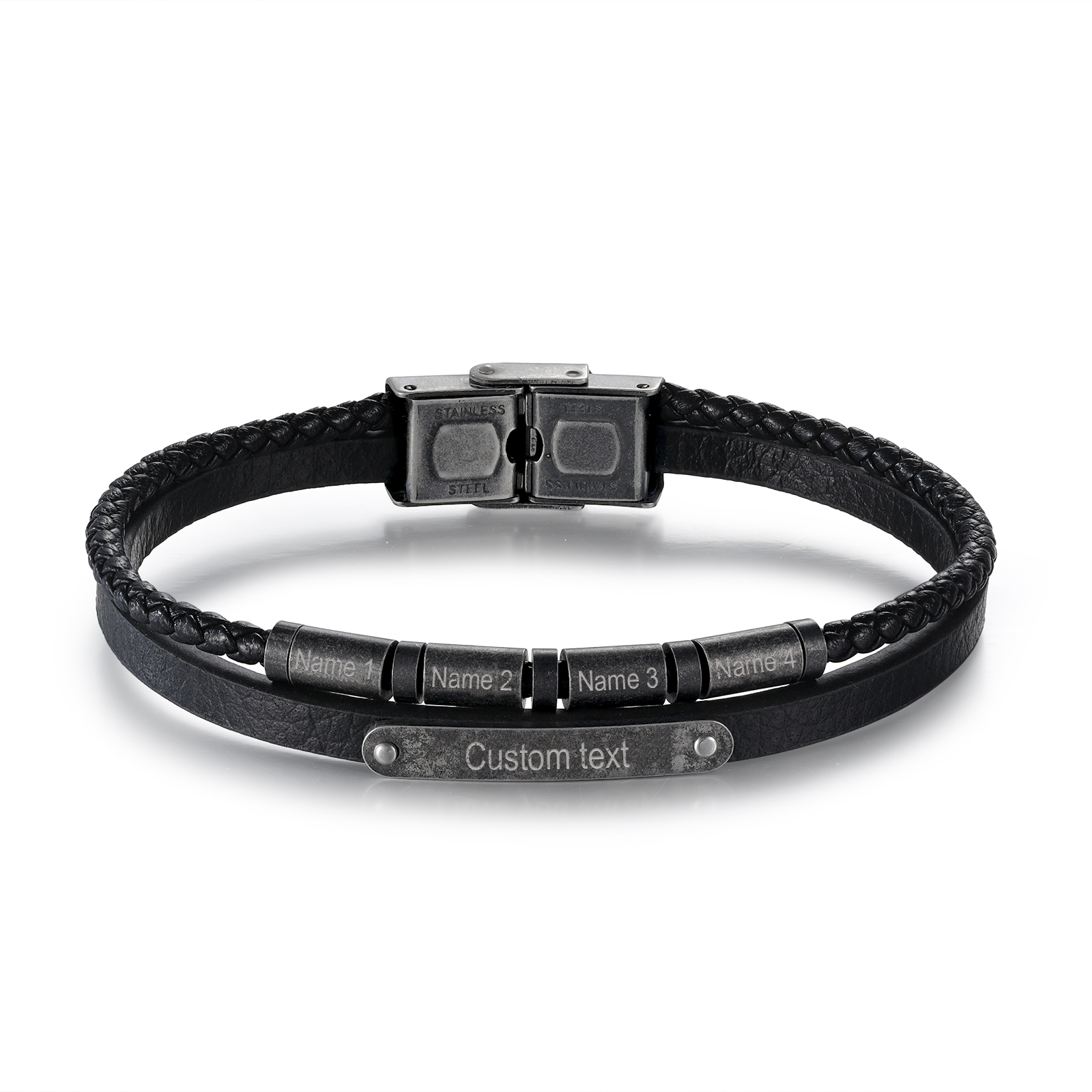 Bracelet Cuir 2-5 Préoms Personnalisés avec Texte pour Homme