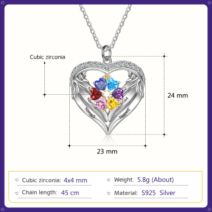 Collier Prénom cœur Argent 925 6 Prénom 6 pierre de naissance