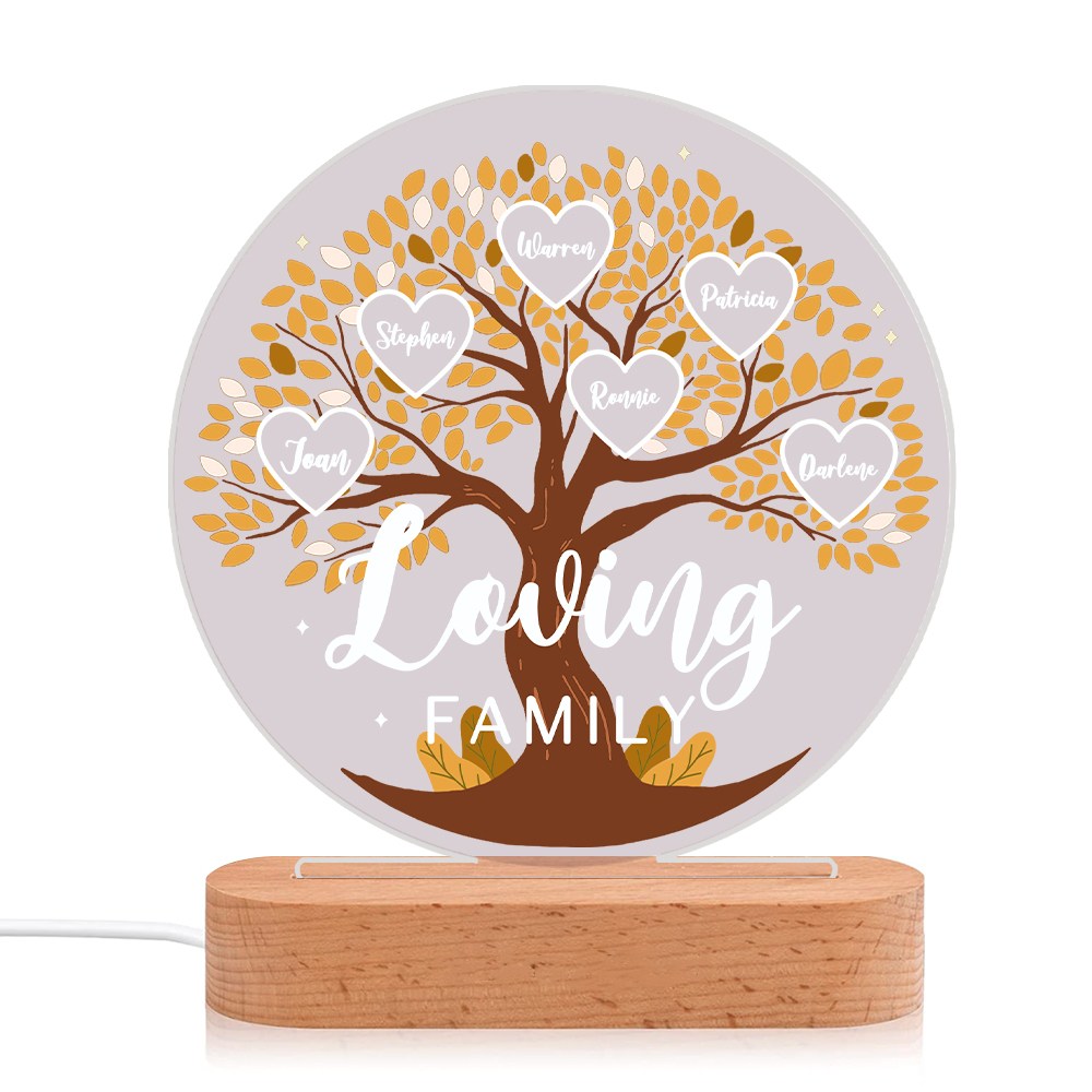 Lampe de chevet Arbre de Vie LED Lumières 6 Prénoms et 1 Texte Personnalisés pour Famille