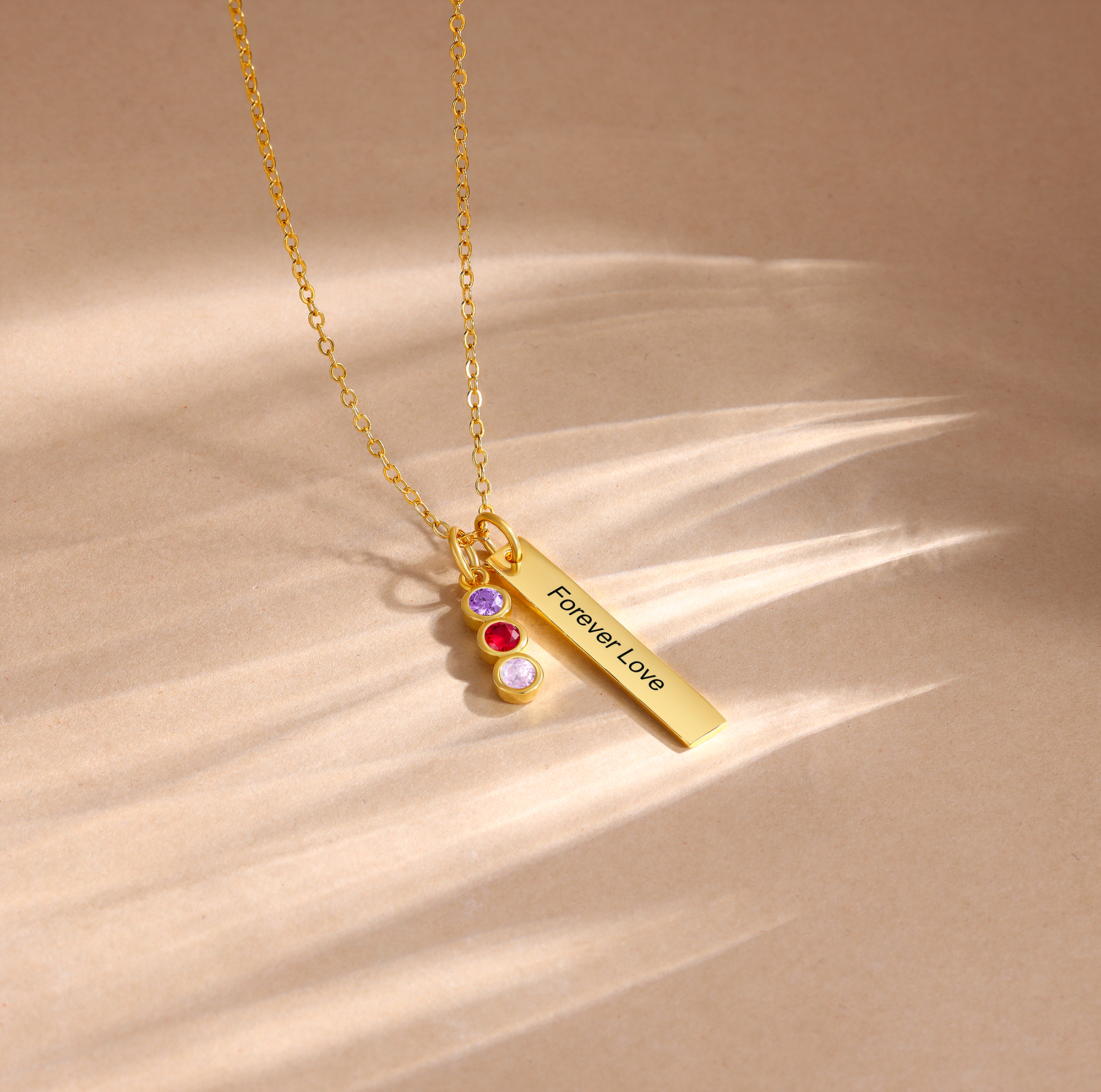 Collier Barre 1 Texte Personnalisé avec 3 Pierres de naissance Collier Femmes