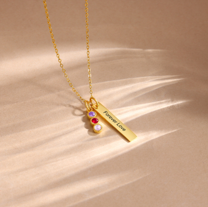 Collier Barre 1 Texte Personnalisé avec 3 Pierres de naissance Collier Femmes