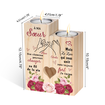 À Ma Sœur - Bougeoir en Bois 2 Prénoms Personnalisés sans bougie