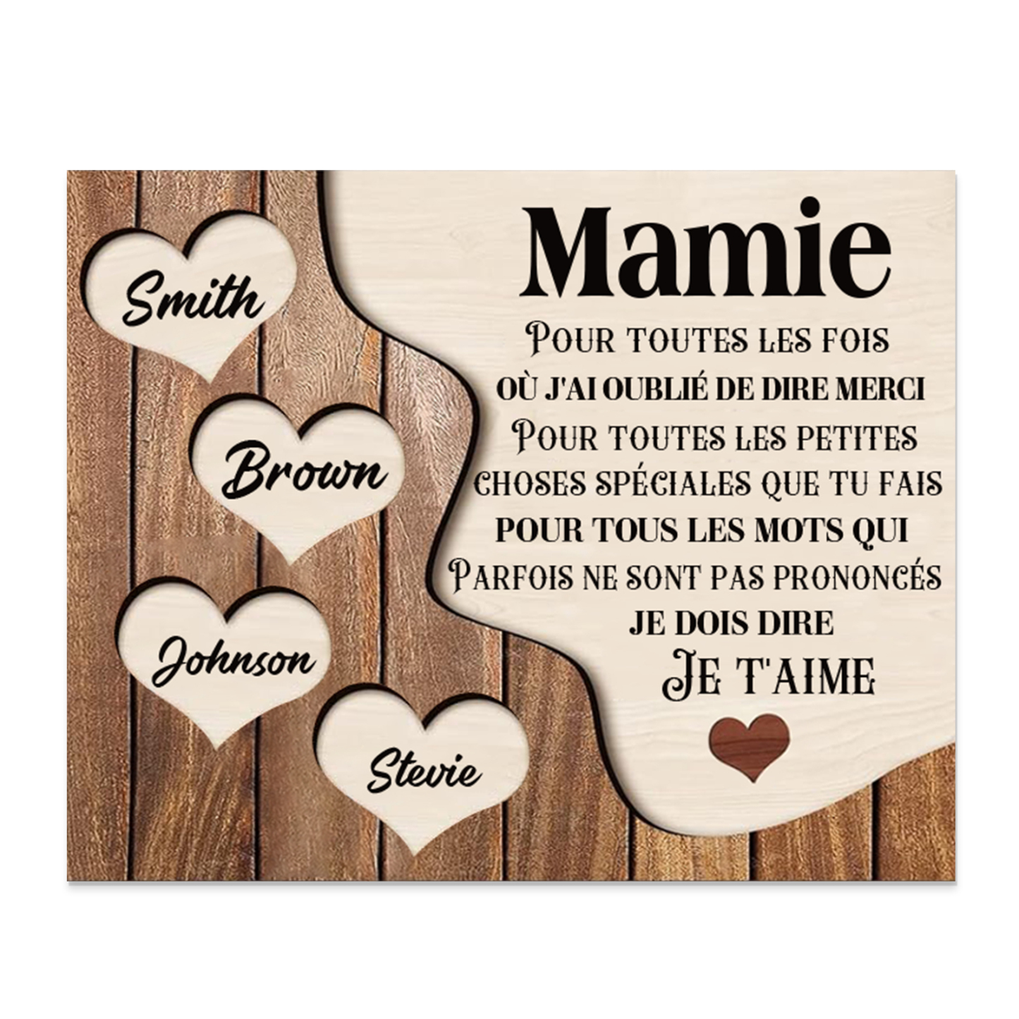 À ma Maman/Mamie - Cadre en Bois 4 Prénoms Personnalisés avec Texte Cadeau pour Famille