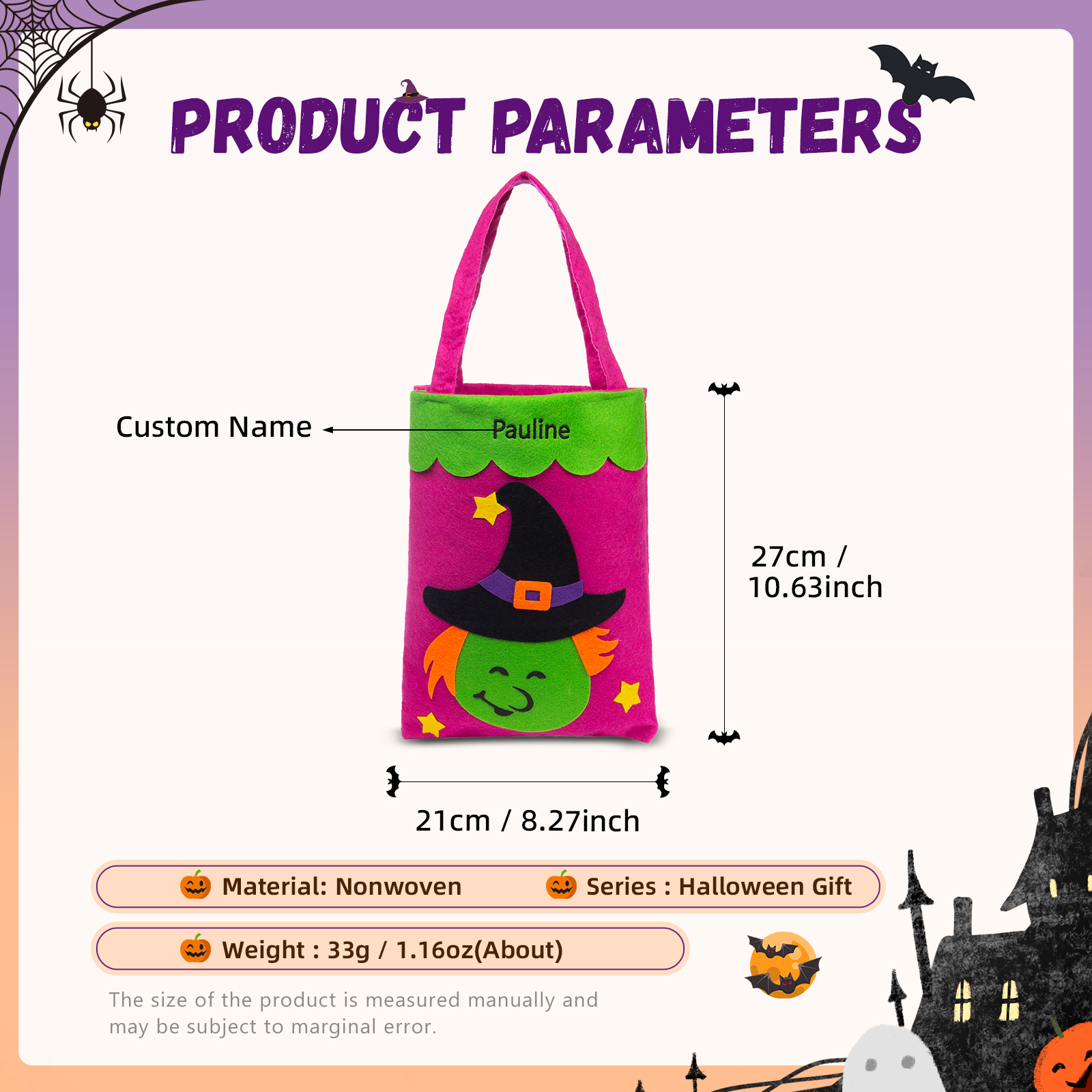 Sac de Bonbons Sorcière🧙‍♀ d'Halloween 1 Prénom Personnalisé