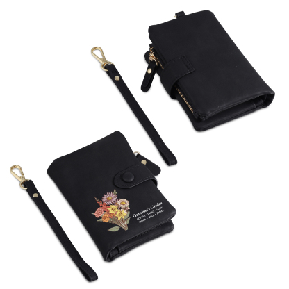 Portefeuille Fleur de naissance 1-6 Prénoms Personnalisés Porte-Monnaie Carte pour Femmes