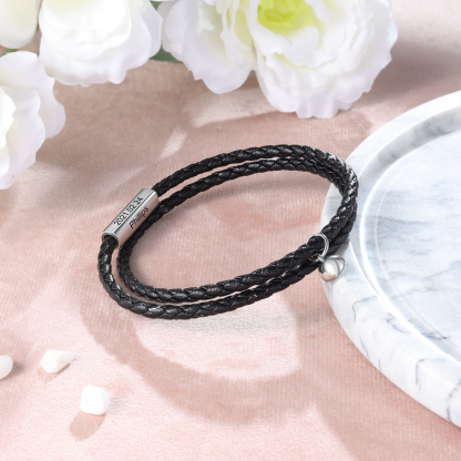 2PCS Bracelets en commun 2 Prénoms Personnalisés avec date Noeud Coulissant｜Jessemade