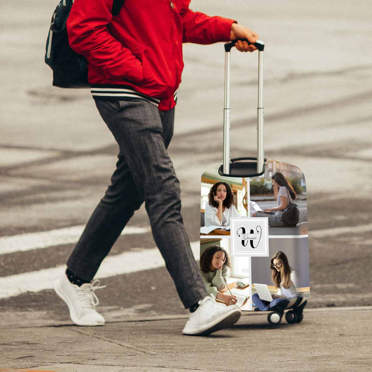 Housses de Valise 1 Prénom Personnalisé avec Lettre et 4 Photos