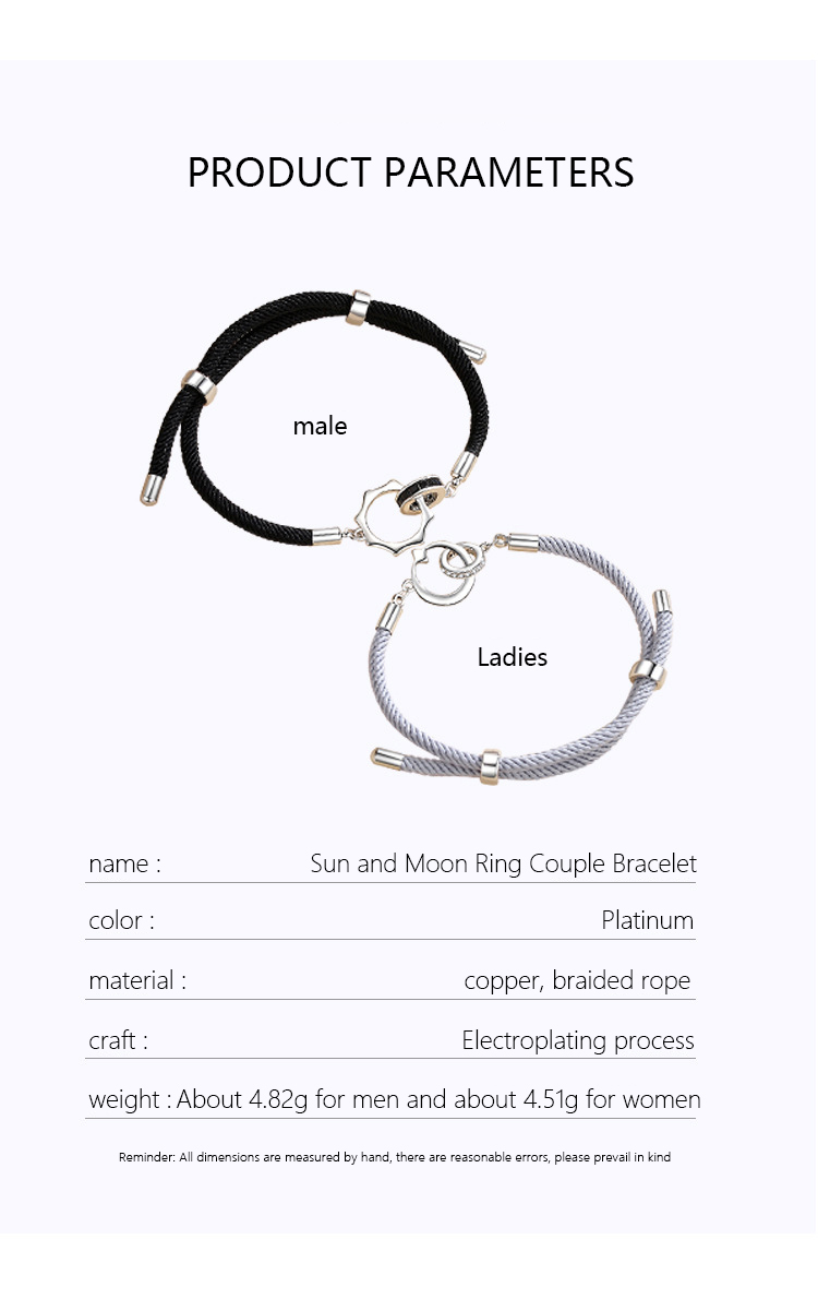 2PCS Bracelets Soleil et Lune Bracelet en Commun pour Couple｜Jessemade