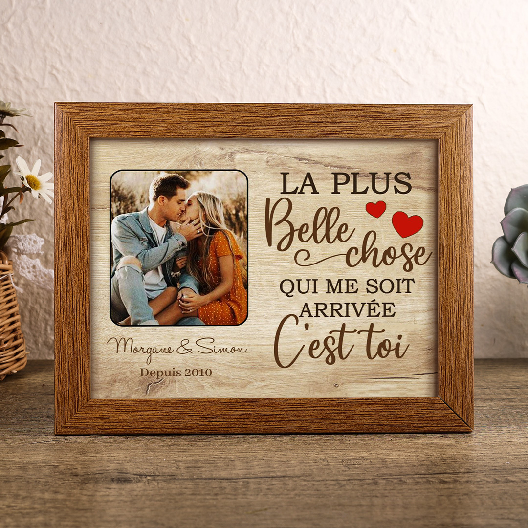 Jessemade FR Cadre en bois de Saint-Valentin 2 Prénoms personnalisé avec photo et année