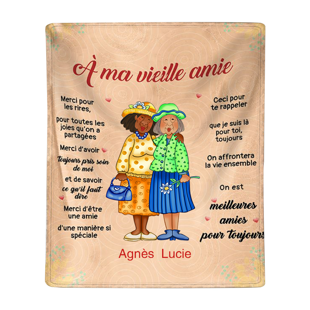 À ma Vieille Amie - Plaid Personnalisé avec 2 Prénoms Couverture en Flanelle | Jessemade