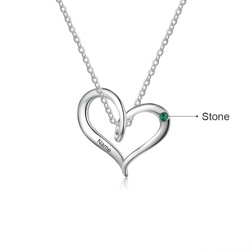 Collier Prénom Personnalisé Pendentif Cœur avec 1 Pierre de Naissance