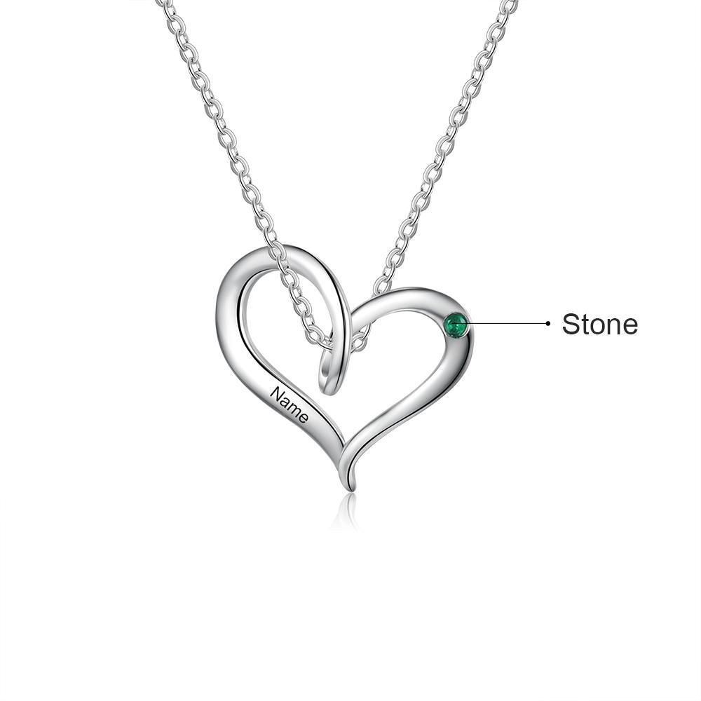Collier Prénom Personnalisé Pendentif Cœur avec 1 Pierre de Naissance