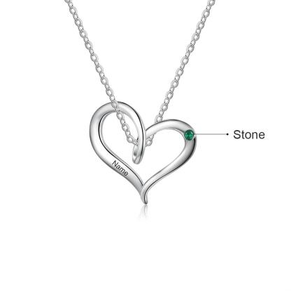 Collier Prénom Personnalisé Pendentif Cœur avec 1 Pierre de Naissance