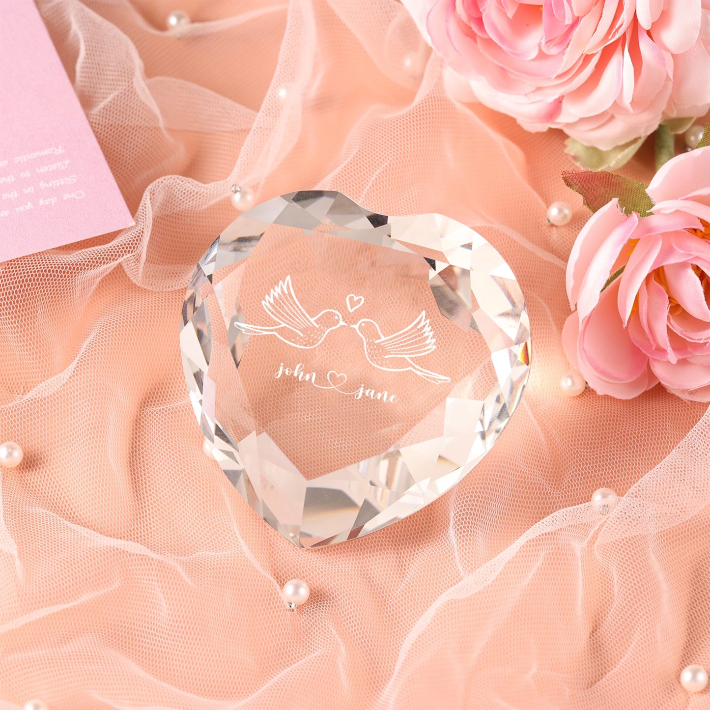 Décoration Cristal Cœur 2 Prénoms Personnalisés pour Couple