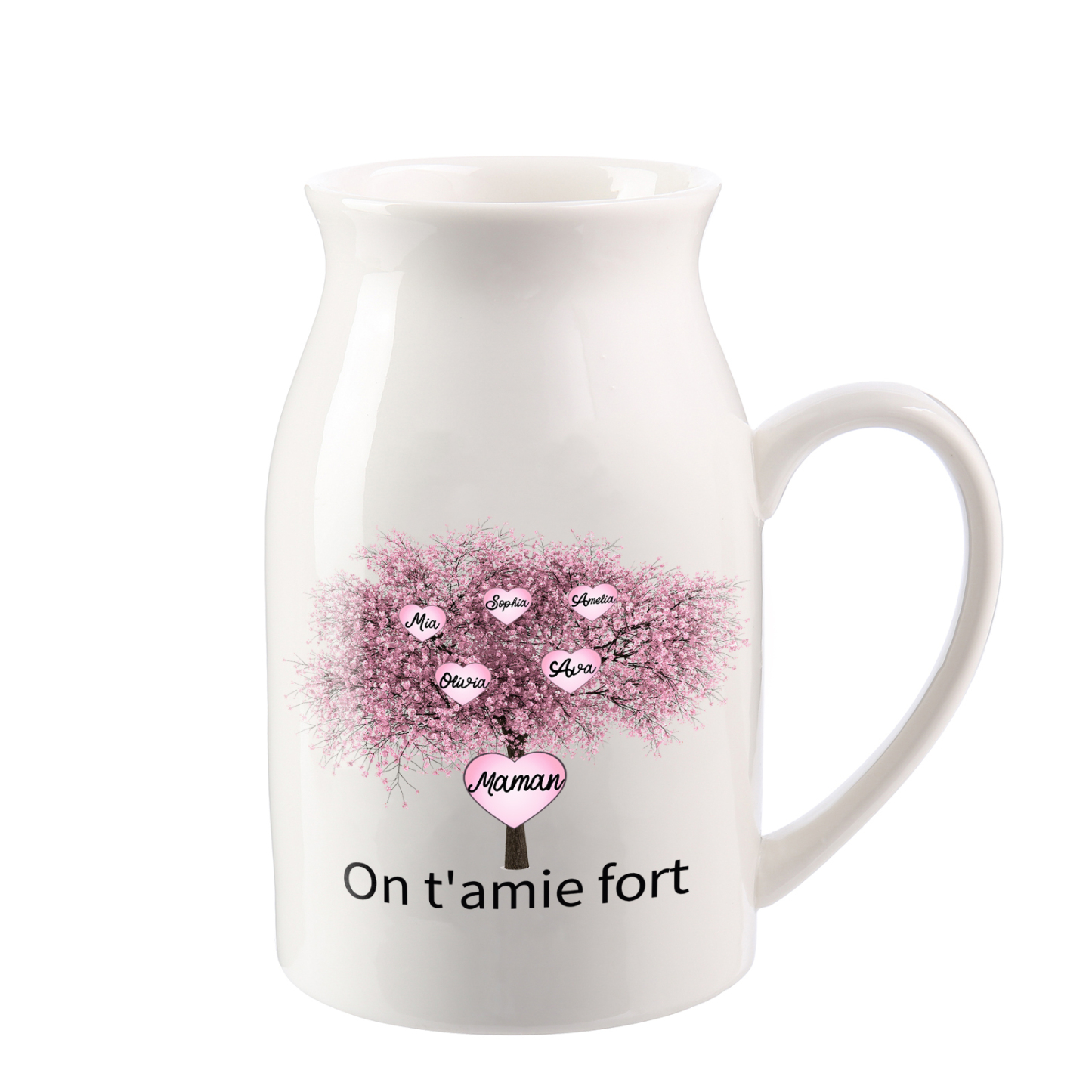Vase à Fleurs Arbre 5 Prénoms Personnalisés avec 2 Textes Décoration de la Maison