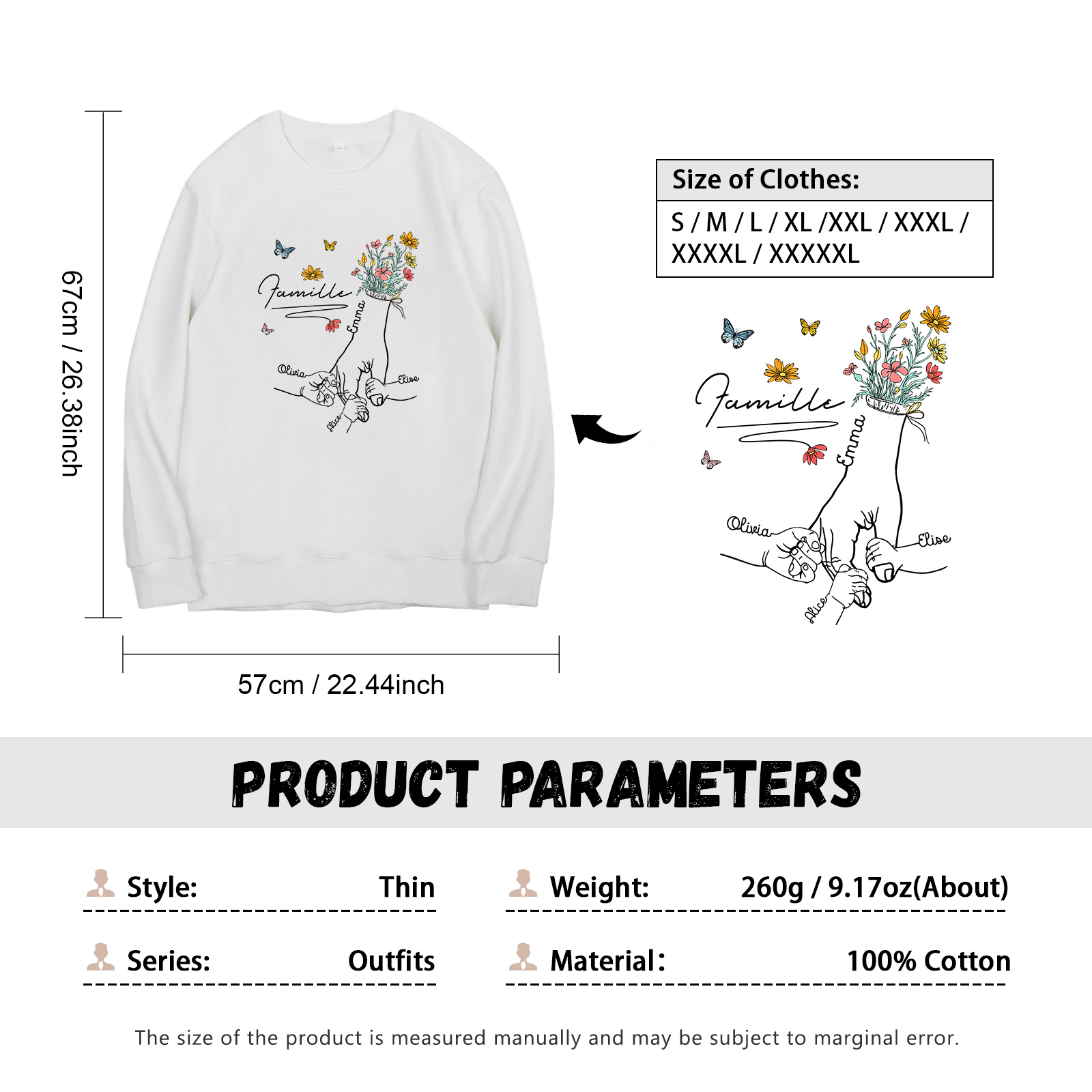 Sweat-Shirt la main dans la main 4 Prénoms Personnalisés avec Texte