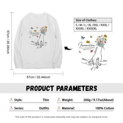 Sweat-Shirt la main dans la main 4 Prénoms Personnalisés avec Texte