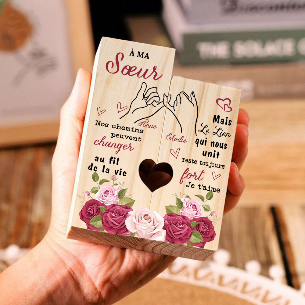 À Ma Sœur - Bougeoir en Bois 2 Prénoms Personnalisés sans bougie