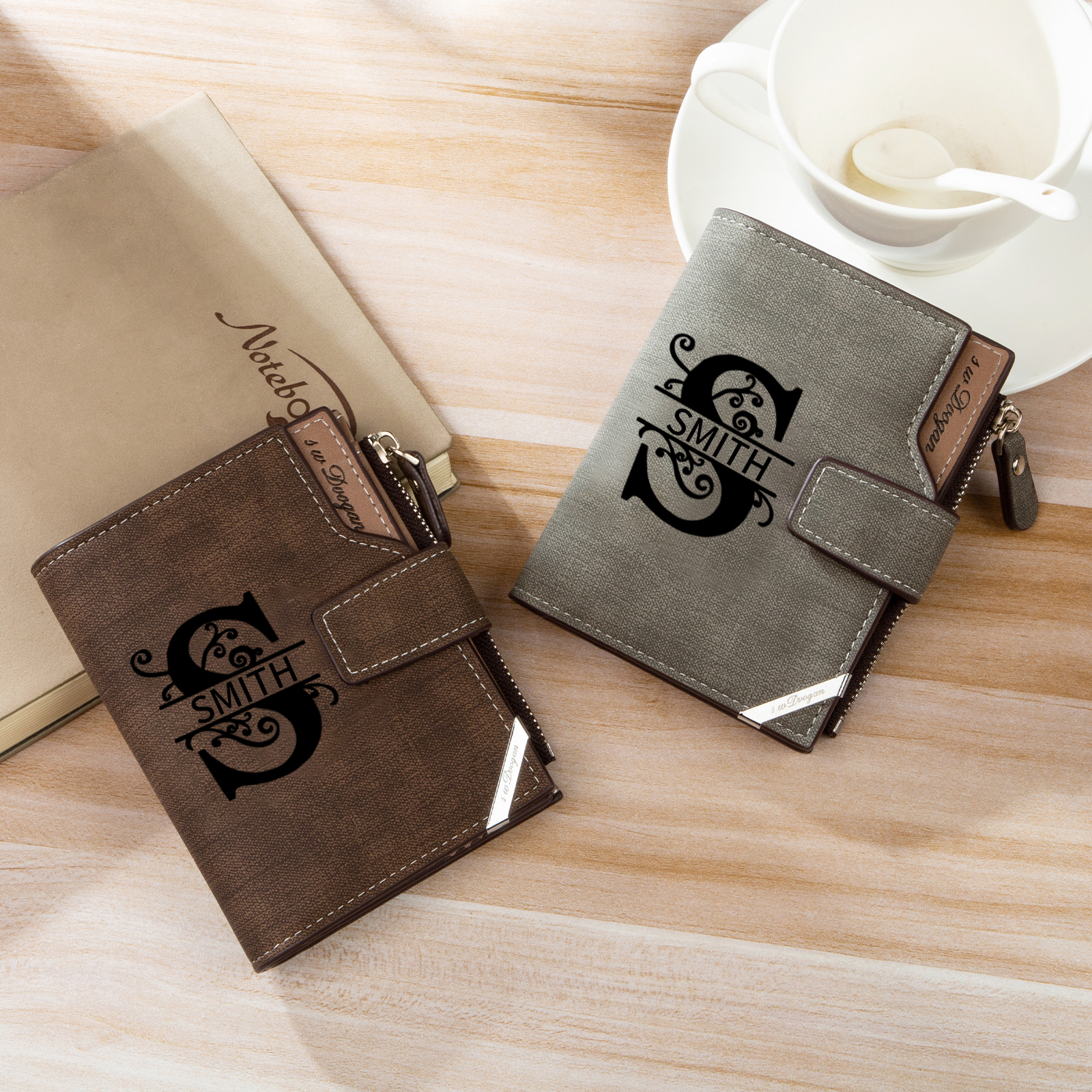 Portefeuille 1 Prénom Personnalisé avec Lettre et Photo Classique Homme Porte-Monnaie Carte | Jessemade