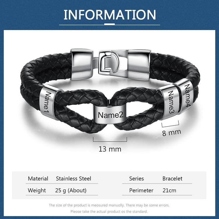 À mon Papa - 1-7 Noms Bracelet Cuir tressé Personnalisés Homme