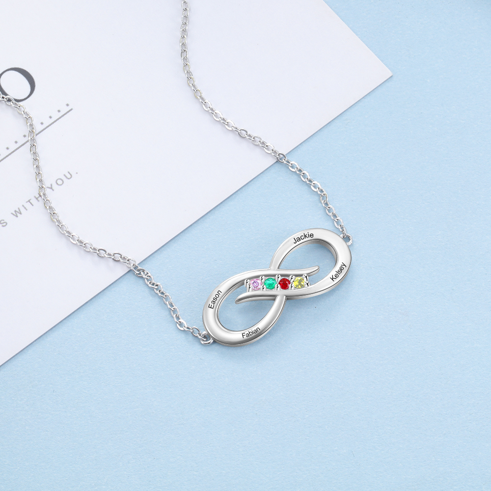 Bracelet infini 4 Prénom Personnalisé avec 4 Pierre de Naissance