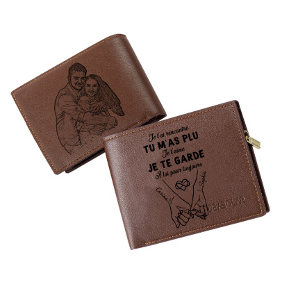 Portefeuille en cuir personnalisé avec photo, cadeau romantique personnalisable pour anniversaire, anniversaire de mariage ou Noël pour lui ou pour elle | Jessemade