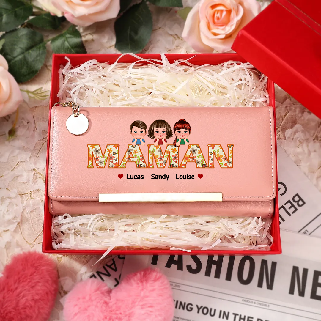 À ma Maman -Portefeuille Personnalisé avec 1-6 Prénoms d'Enfants Porte-Monnaie en Rose/Bleu/Jaune Cadeau pour Maman| Jessemade