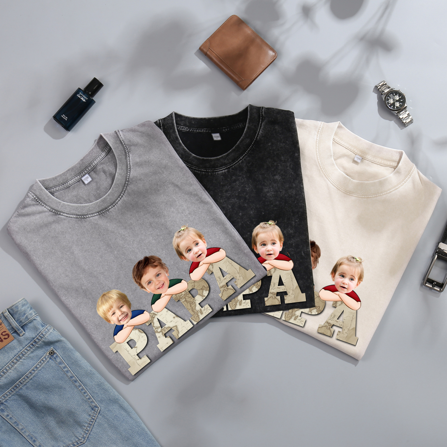 À mon Papi/Papa - T-Shirt Hommes Lion 1-8 Prénoms Personnalisés avec Texte