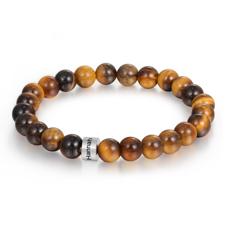 Jessemade FR Bracelet 1 Prénom Personnalisé Pierres Oeil de Tigre Brun Bracelet Homme