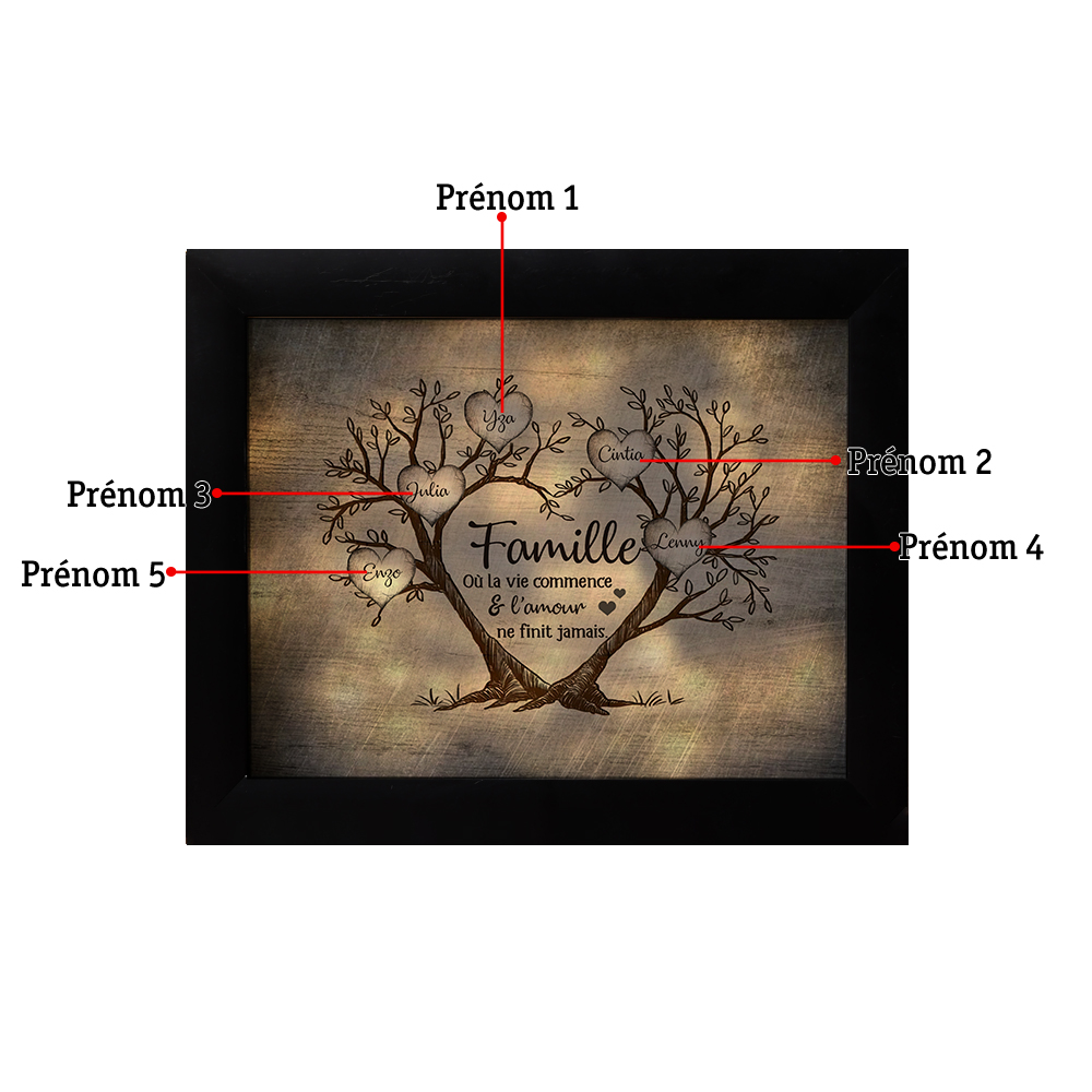Cadre Photo LED Couple 3-6 Prénoms Personnalisés Arbre de vie
